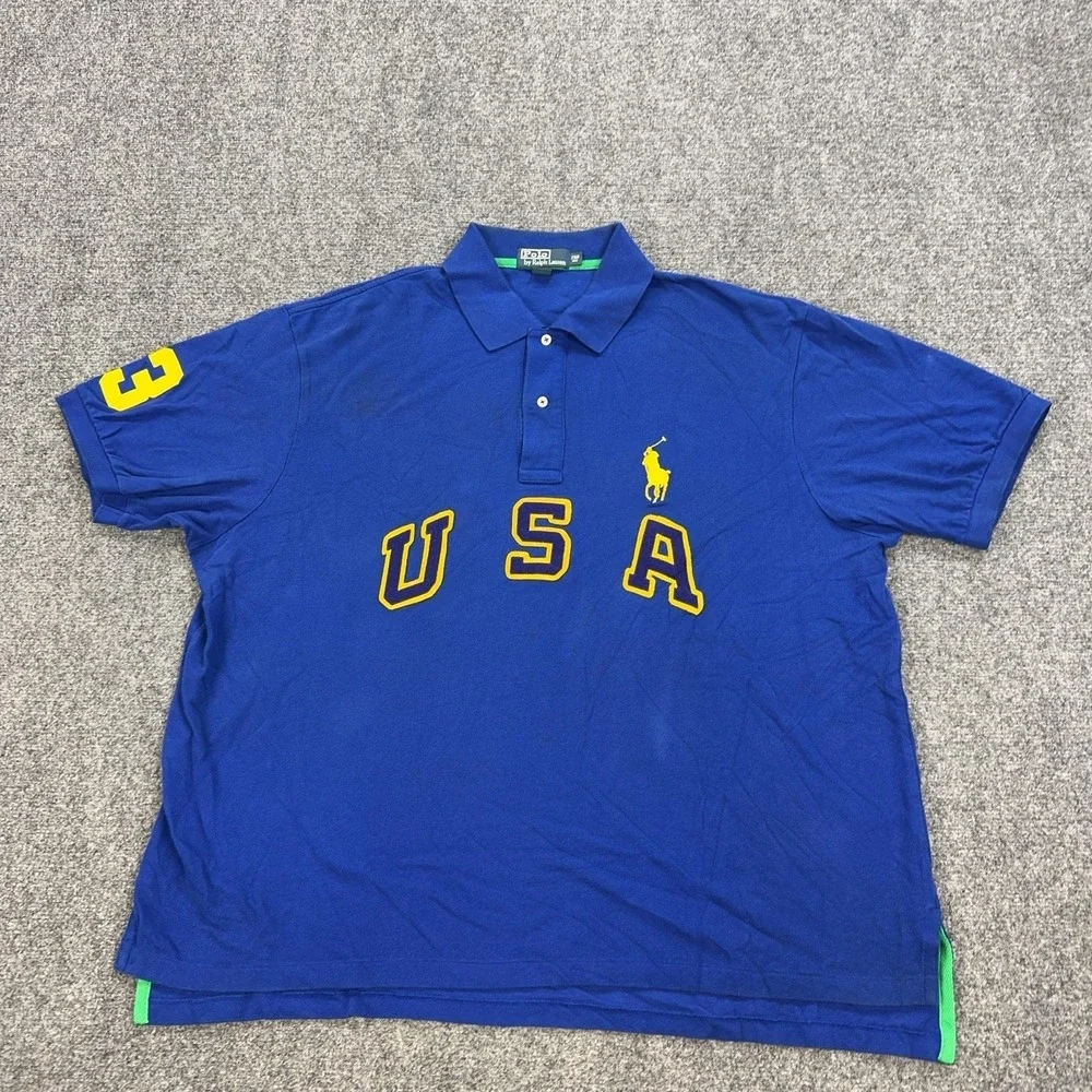 Vintage Polo By Ralph Lauren Polo Shirt Mens Big 2X Blue Cotton USA Big Pony